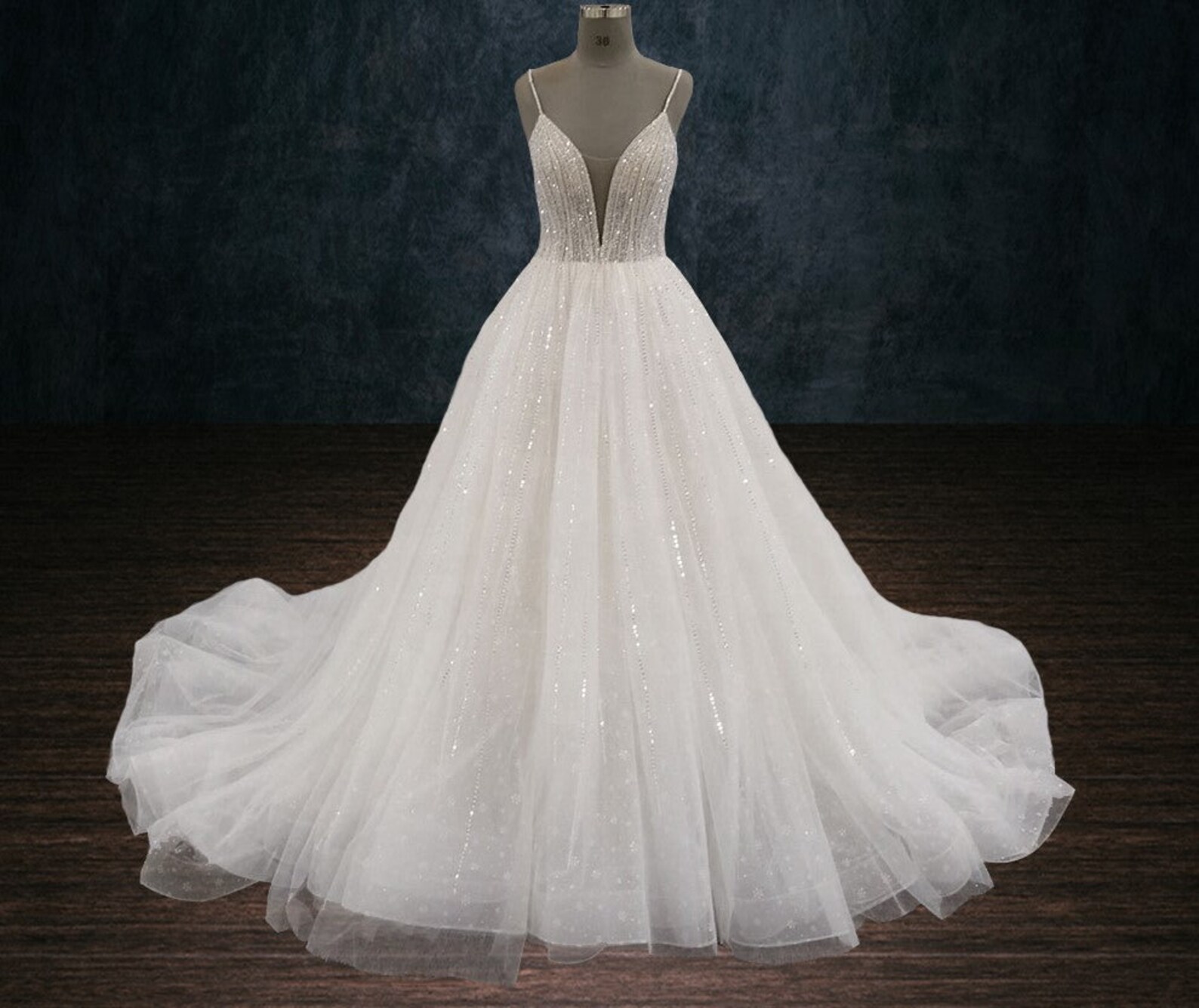 Beaded A-line Wedding Dress With Spaghetti Straps and Deep - Etsy