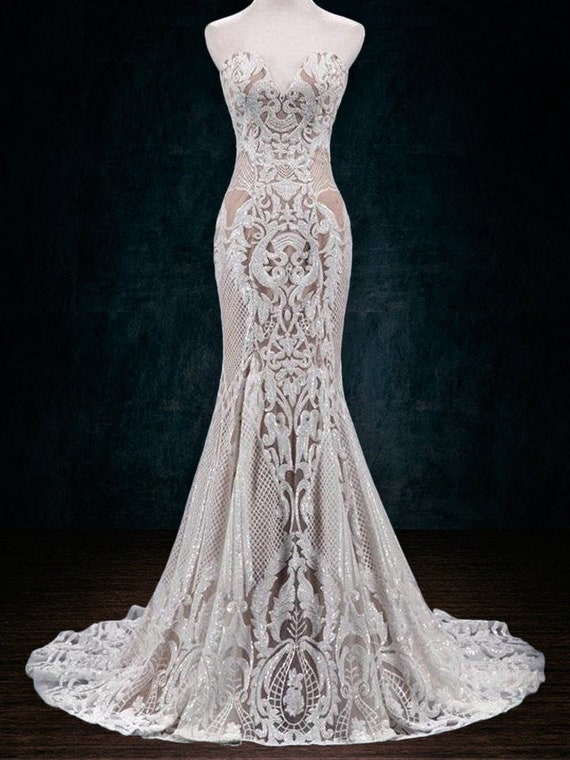 beaded sheath wedding dress