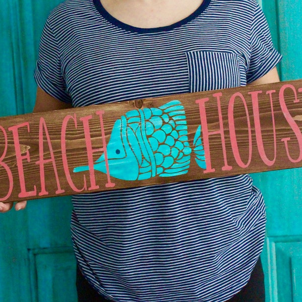 Beach House wood sign, beach decor, rustic beach decor, coastal wall art, Hawaiian decor, nautical decor, cute beach sign