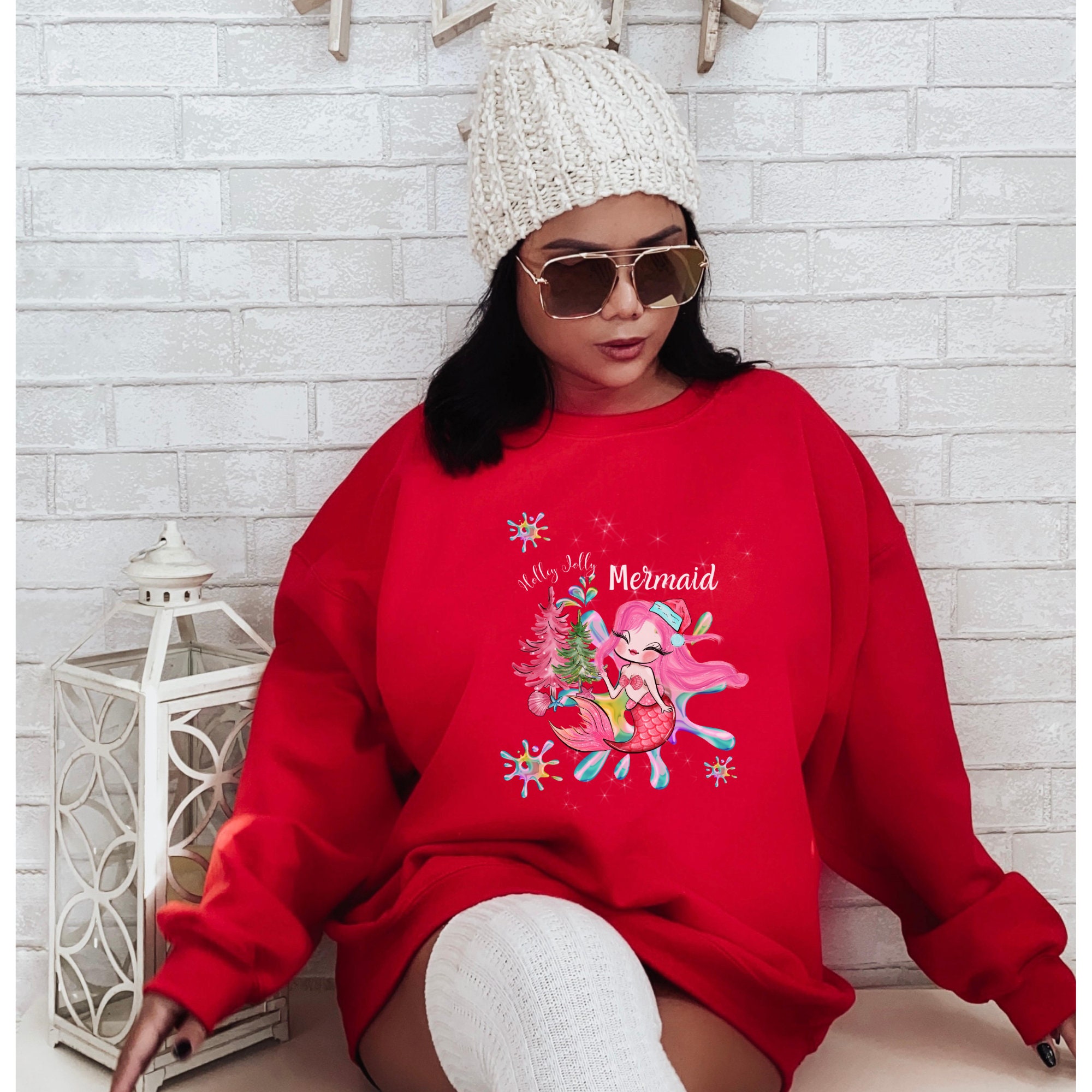 Holly Jolly Mermaid Christmas Sweatshirt, Christmas Crewneck, Women