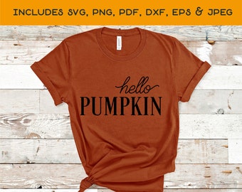 Hello Pumpkin SVG - Fall & Autumn Quote SVG with Optional Stripes - Instant Download jpeg png svg pdf eps dxf