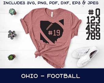 Ohio State Football SVG - Ohio Football State with Collegiate Numbers - Instant Download jpeg png svg pdf eps dxf