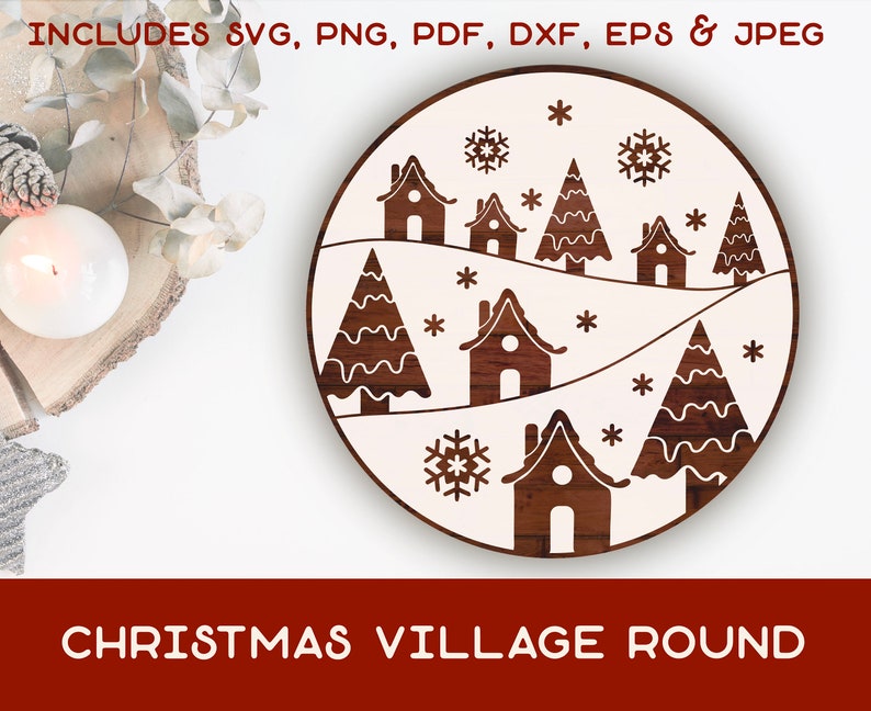 Download Winter Village Round SVG Christmas Village SVG Cut File | Etsy