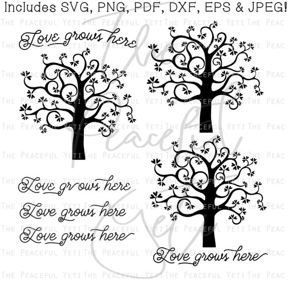 Love Grows Here Svg Tree With Hearts And Multiple Fonts Etsy