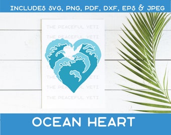 Ocean Heart SVG - Summer Beach Lover Digital Print - Instant Download jpeg png svg pdf eps dxf