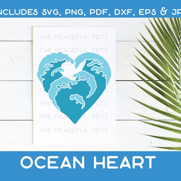 Ocean Heart SVG - Summer Beach Lover Digital Print - Instant Download jpeg png svg pdf eps dxf
