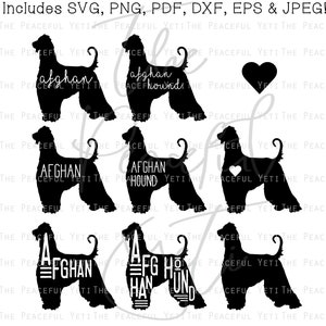 Afghan Hound Dog SVG Afghan Hound Silhouette with Name and Heart in Different Fonts Instant Download jpeg png svg pdf eps dxf image 2