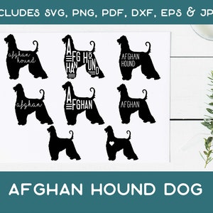 Afghan Hound Dog SVG Afghan Hound Silhouette with Name and Heart in Different Fonts Instant Download jpeg png svg pdf eps dxf image 1