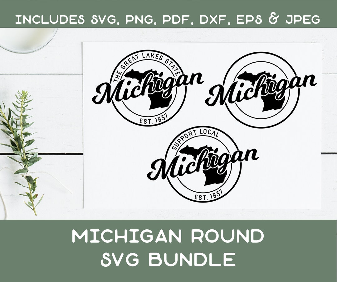 Michigan State SVG Bundle Round State Typography With Est Date Digital ...