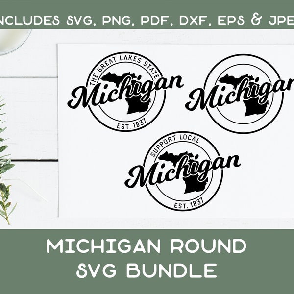 Paquete SVG del estado de Michigan - Tipografía de estado redondo con descarga digital de fecha estimada - Descarga instantánea jpeg png svg pdf eps dxf