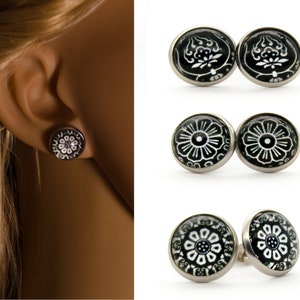 Pendientes, aretes, cabujón de cristal, NEGRO, pendientes para mujer, madre e hija, joyería BOHO, regalo, nuevos con embalaje.