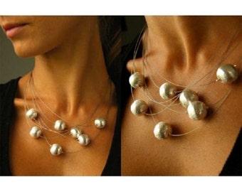 Necklace, silver plated ball, silver platet balls, silver clasp, NEW Handmade
