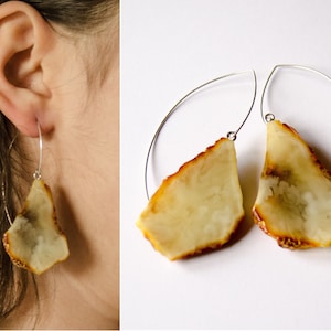Amber earrings, BEIGE, sterling Silver 925, genuine amberstone, for her, woman gift, modern, young fashion, NEW, UNIQUE handmade