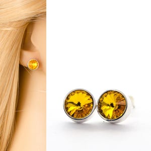 Simple Yellow Crystal Earrings Studs, Minimalist Timeless Jewelry
