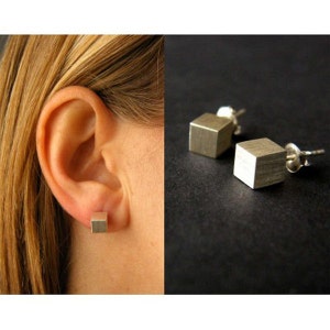 Silver earrings, earrings, sterling silver 925, CUBE made of silver 925, matt, handmade NEW