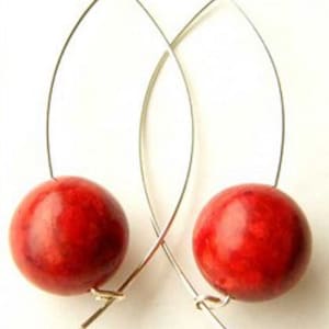Pendientes de gota de plata, plata de ley 925, coral, rojo, hechos a mano, nuevos