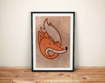 Happy fox nicknamed Firefox / Illustration to download and print