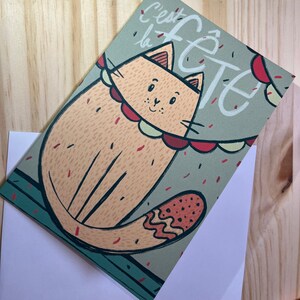 Carte de souhait chat festif/ 4x6 pouces avec enveloppe blanche