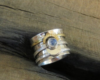Intuition Meditation spinning ring/ Moonstone  Spinner Ring / Silver Ring for Women / Meditation Rings for women / Moon and Sun Spinner Ring