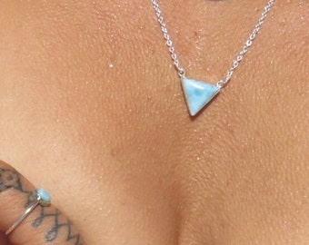 Boho Larimar Triangle Silver Necklace " The Dolphin Stone"  Necklace Jewellery