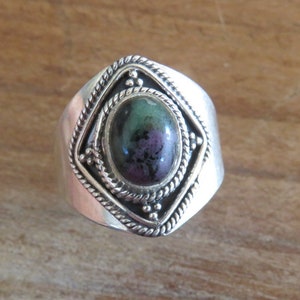 Ruby in Zoisite Ring, Handmade Sterling Silver Bohemian Jewelry