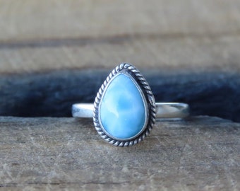 Teardrop Larimar Bohemian Sterling Silver Ring