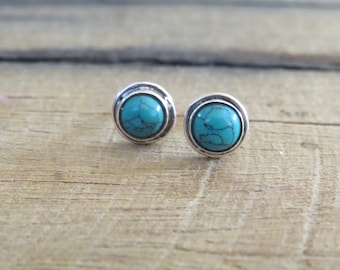 Turquoise Silver Studs / Turquoise Crystal Sterling Silver Studs / Silver Earrings for Women / Gemstone Sterling Silver Stud / small gift