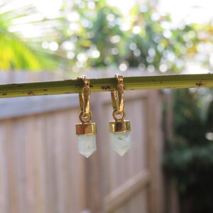 Aquamarine Gold MYSTICAstore MIni Hoop Crystal Earrings, Hoop Pointed Earrings, Tiny Hoops crystal pendant, Aquamarine Jewelry image 3