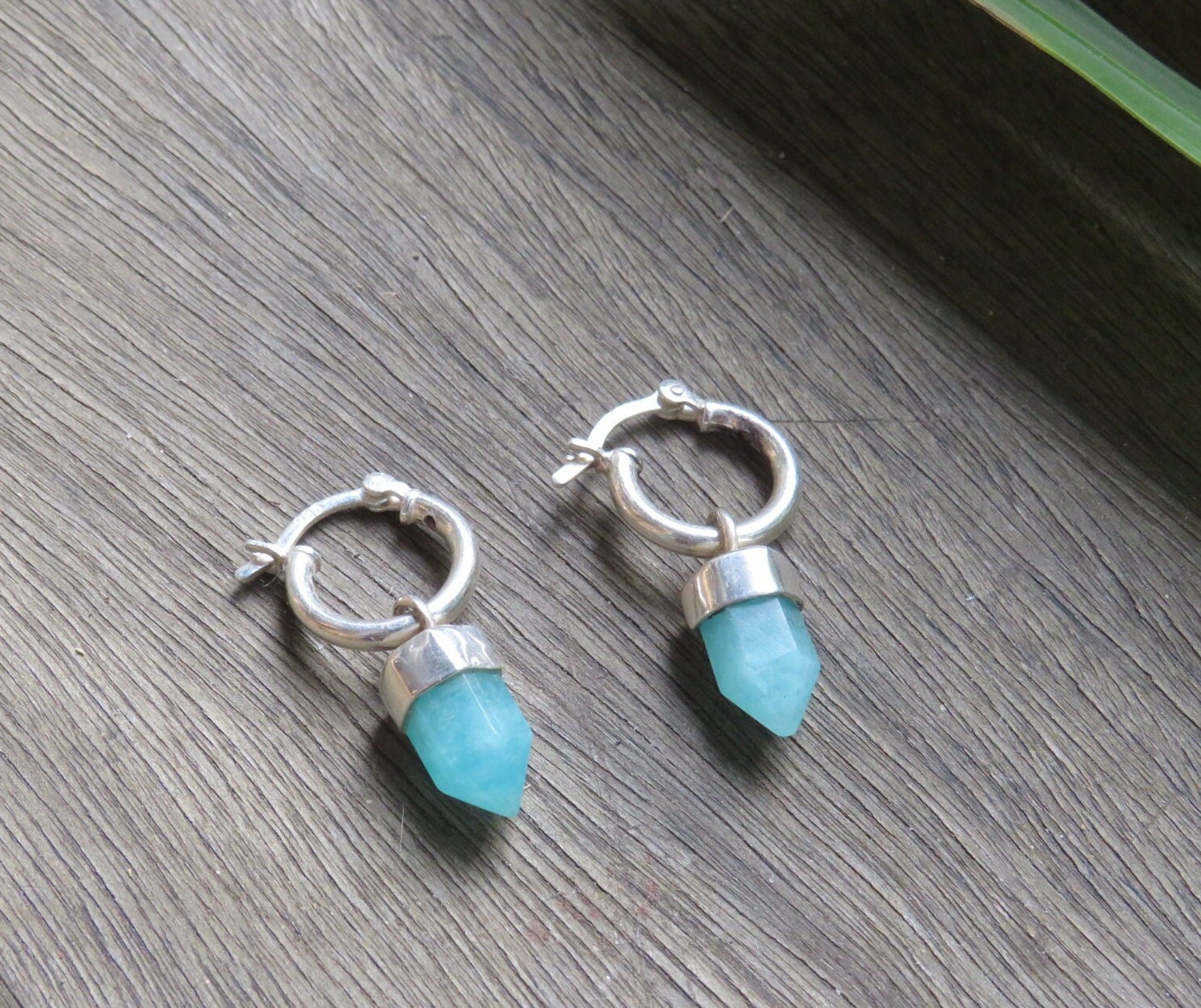 Amazonite Crystal Earrings, Pointed Gemstone Hoop Earrings, Mini Hoop  Pointed Earrings, Tiny Hoops Crystal Pendant, Green Earrings Hoops - Etsy