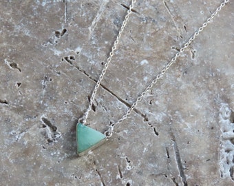 Boho Chrysoprase Triangle Silver Necklace, Dainty Chrysoprase Necklace, Green Jewellery, Australian Jade Necklace