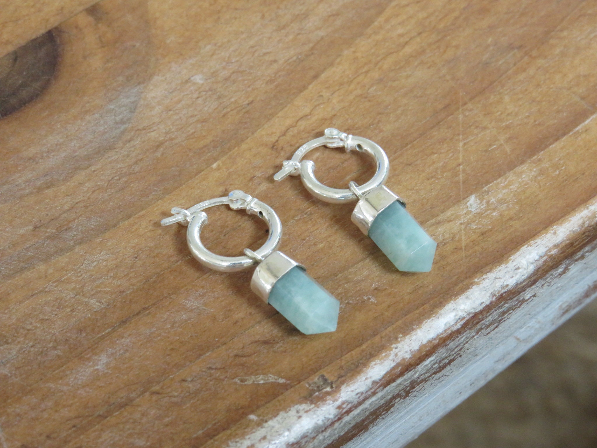 Amazonite Crystal Earrings, Pointed Gemstone Hoop Earrings, Mini Hoop  Pointed Earrings, Tiny Hoops Crystal Pendant, Green Earrings Hoops - Etsy