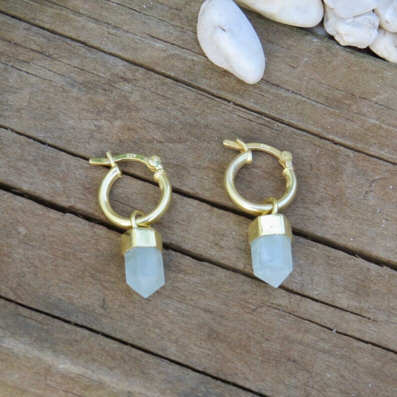 Aquamarine Gold MYSTICAstore MIni Hoop Crystal Earrings, Hoop Pointed Earrings, Tiny Hoops crystal pendant, Aquamarine Jewelry image 4