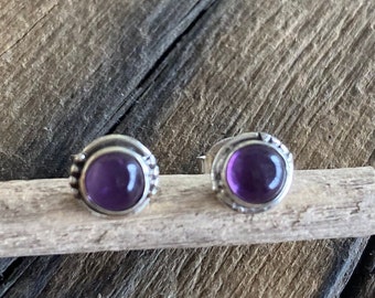 Amethyst Silver Studs / Crystal Sterling Silver Studs / Silver Earrings for Women / Gemstone Silver Stud