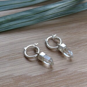 Clear Quartz Silver Earrings, Quartz Crystal Earrings, Mini Hoop Quartz Earrings, Tiny Hoops with crystal pendant, Byron