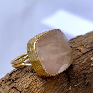 Rose Quartz Ring Gold Plated | Adjustable Pink Gemstone Ring | Handmade Love Stone Jewelry | February Birthstone Ring | Boho Gift for Her