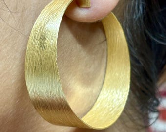 Gold Wide Statement Hoop Earrings: Brushed Gold-Plated, Lightweight
