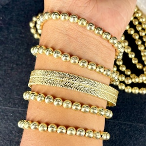 14K Gold Plated Beaded Stretch Bracelet: Minimalist Stacking Jewelry