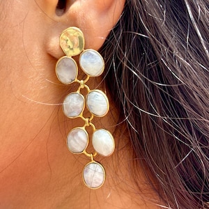 Moonstone Chandelier Earrings | Gold Bezel Set Gemstone Drop Earrings | Handmade Boho Statement Jewelry | Bridal Earrings | Gift for Her