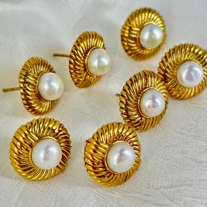 Vintage Freshwater Pearl Stud Earrings | Gold Textured Earring | Baroque Pearl Jewelry | Classic Bridal Earrings | Statement Studs for Women
