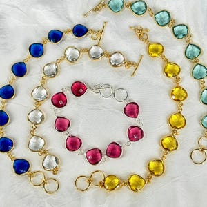 Colorful Gemstone Link Bracelet: Handmade Gold Plated Bezel Jewelry