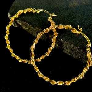 Gold Twisted Hoop Earrings | Lightweight Textured Hoops | 18K Gold Plated Statement Earrings | Boho Chic Jewelry | Gift for Her