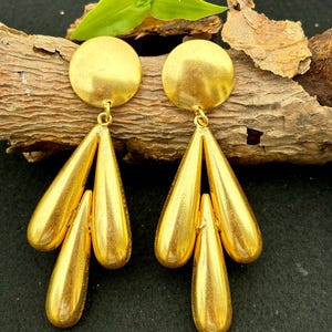 Triple Gold Teardrop Dangle Earrings – Bold Statement Drop Earrings – Handmade Festive Jewelry – Lightweight Gold Earrings – Gift for Her
