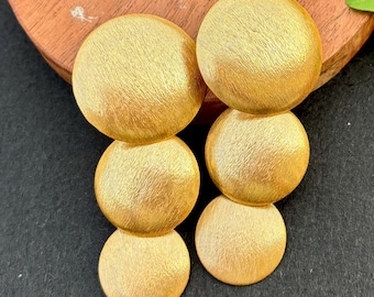 Gold Dangle Earrings: Brushed Matte Cascading Discs, Lightweight Statement Jewelry