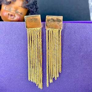 Gold Chain Fringe Earrings | Long Dangle Statement Earrings | Bold Glam Earrings for Women | 80s Inspired Jewelry | Wedding Gift for Her
