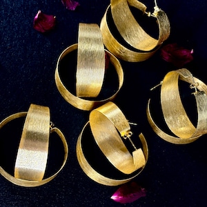 Brushed Gold Wide Hoop Earrings – Bold Statement Earrings – Modern Textured Hoops – Handmade Gift for Her – Lightweight Minimalist Jewelry