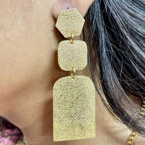 Textured Gold Drop Earrings | Geometric Dangle Statement Earrings | Modern Bold Earrings for Women | 18K Gold Plated | Luxury Gold Earrings
