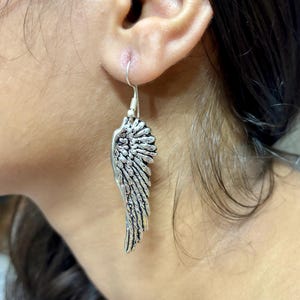 Angel Wing Earrings – Silver or Gold Dangle Earrings – Celestial Jewelry – Boho Feather Drop – Guardian Wing Earrings Gift for Bridesmaids