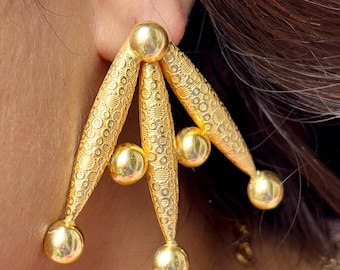 Gold Tribal Statement Earrings: Handmade Brass Indian Jewelry