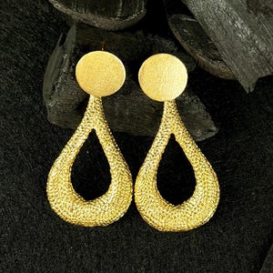 Gold Textured Teardrop Earrings – Matte Finish Dangle Earrings – Statement Festival Jewelry – Lightweight Modern Boho Earrings