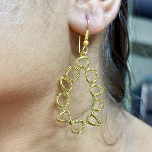 Gold Dangle Drop Earrings – Geometric Boho Lightweight Earrings – Handmade Indian Jewelry – Festival Gift for Her – Chunky Statement Earring